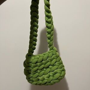 Green chunky knit Braided Women Bag